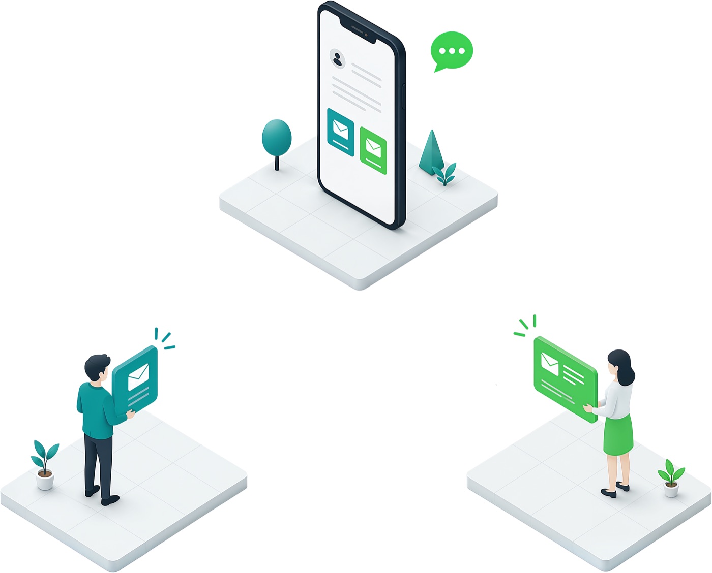 スマホからセグメントごとに異なるLINE配信が届けられるイメージ